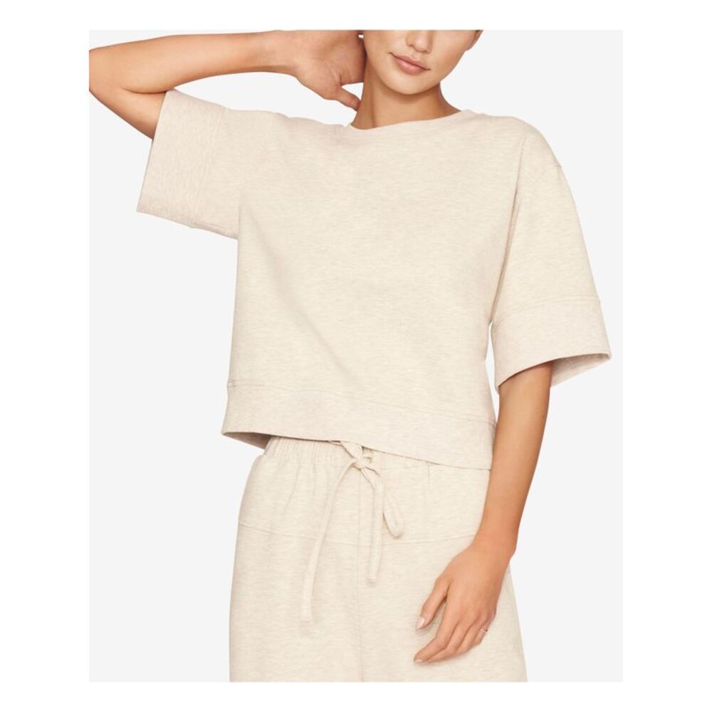 B NEW YORK Womens Stretch Elbow Sleeve Crew Neck Top